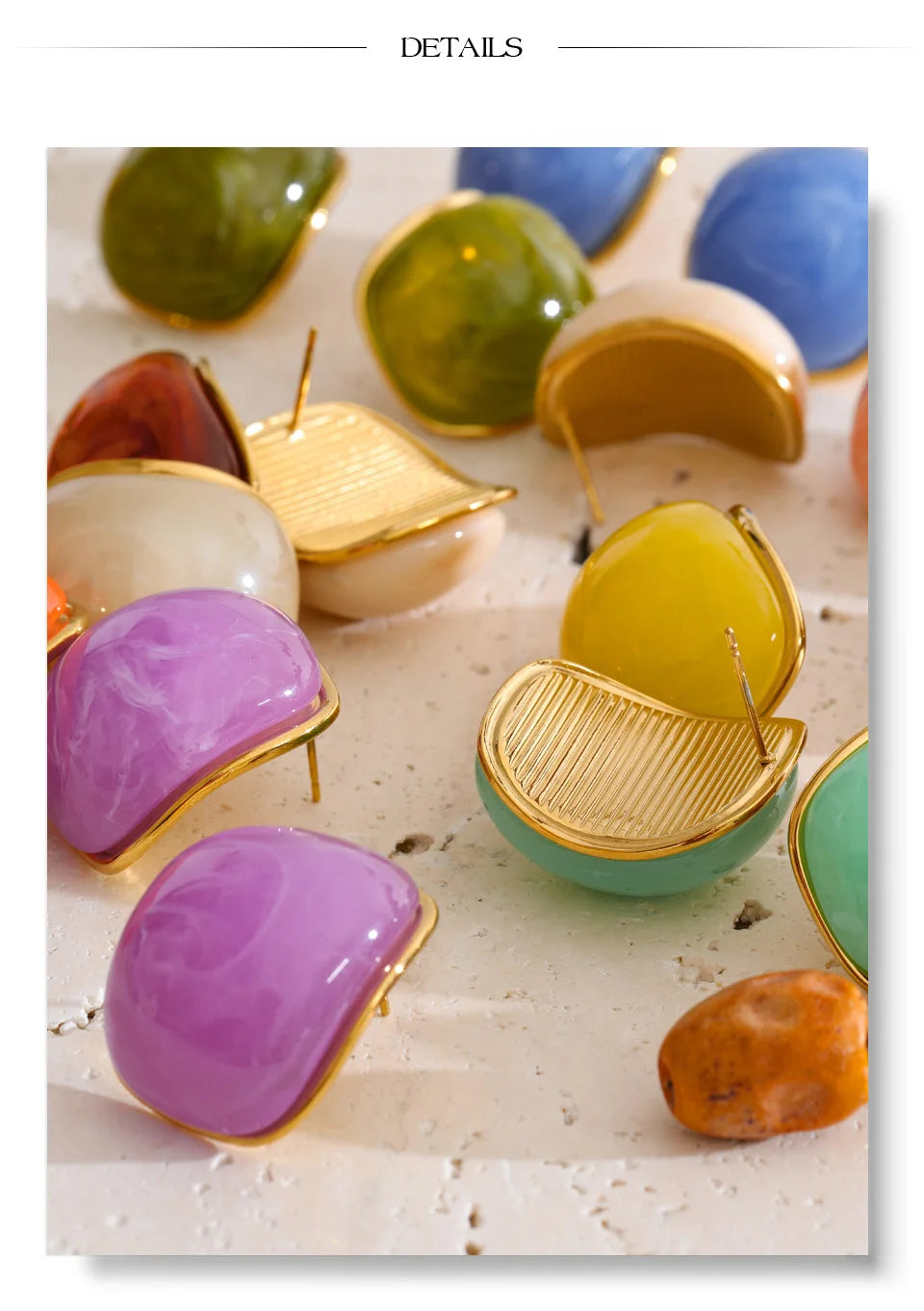 Resin Acrylic Y2K Earrings — Gold-Plated Stainless Steel with Resin and Acrylic · PS1858