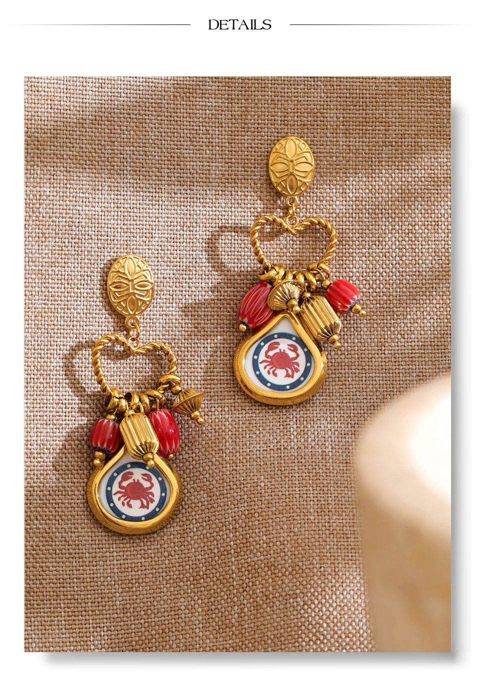 Enamel Heart Geometric Earrings — Gold-Plated Stainless Steel with Enamel · PS1026