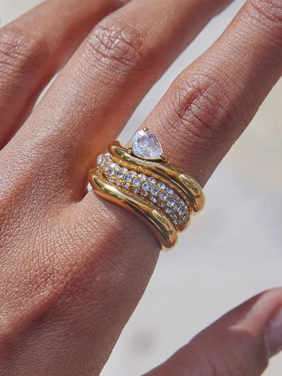 CZ Wave Ring — Stainless Steel · PS288