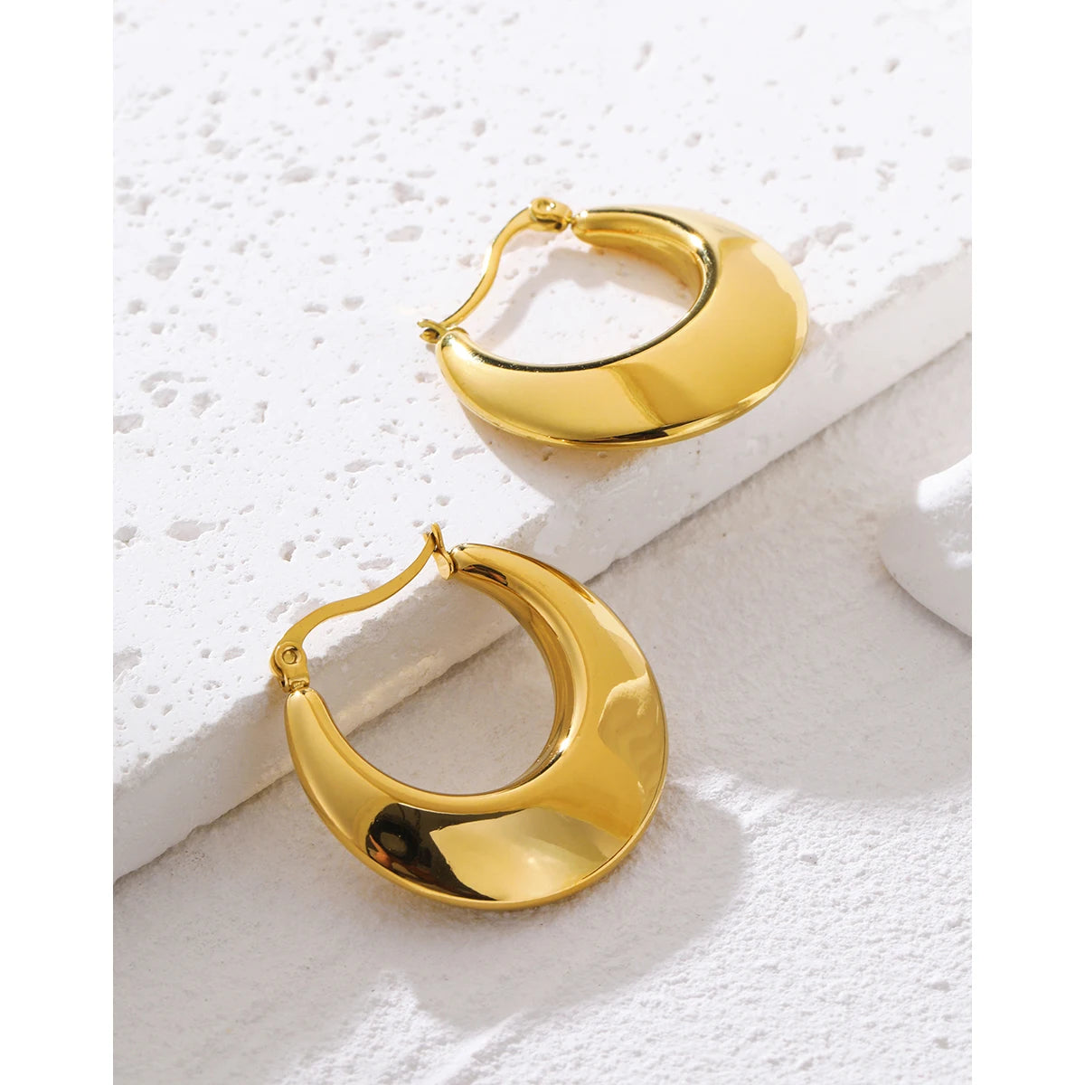 Hoop Earrings Chunky Glossy Metallic — 316L Stainless Steel · PS415