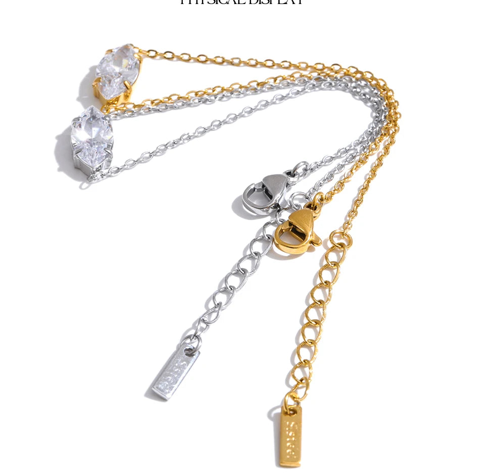 Cubic Zirconia Geometric Chain Bracelet — Gold-Plated Stainless Steel with Cubic Zirconia · PS1057