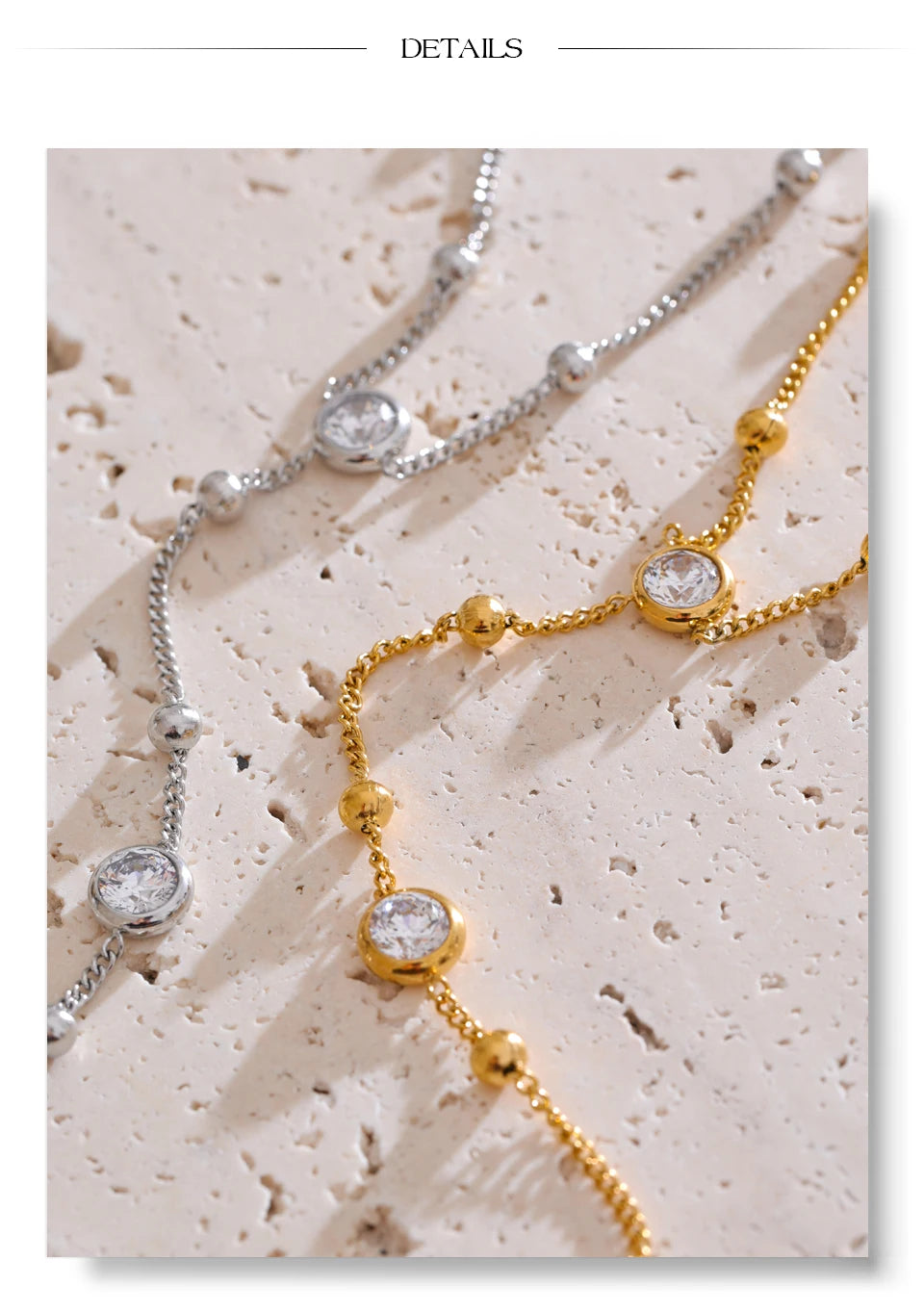Cubic Zirconia Chain Bracelet — Gold-Plated Stainless Steel with Cubic Zirconia · PS2107