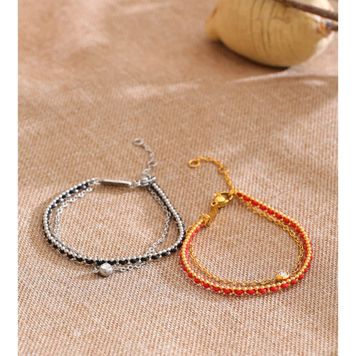 Black Cubic Zirconia Chain Bracelet — Gold-Plated Stainless Steel with Cubic Zirconia · PS1006