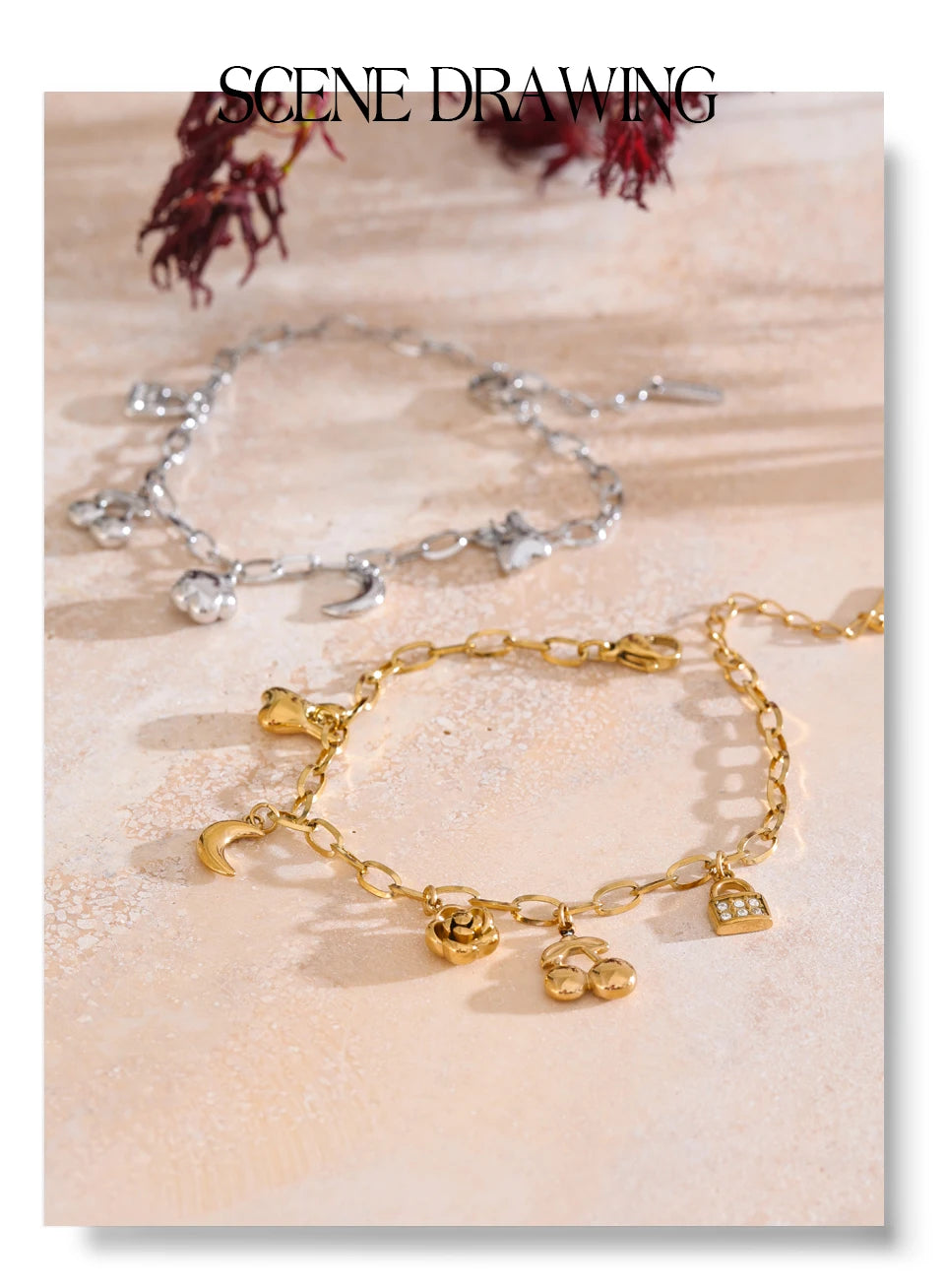 Flower Moon Geometric Bracelet — Gold-Plated Stainless Steel · PS1664