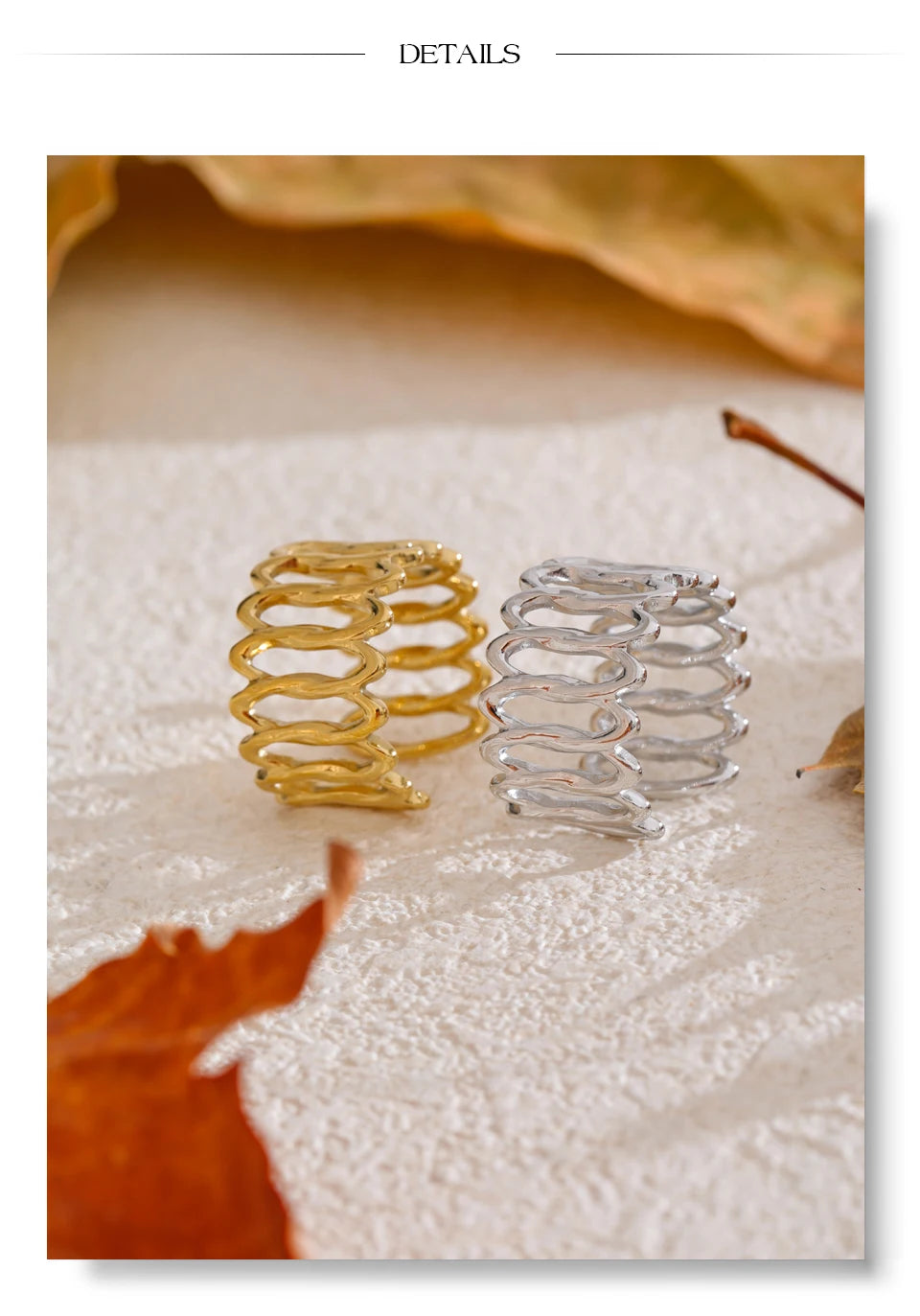 Geometric ring in gold-plated stainless steel.
