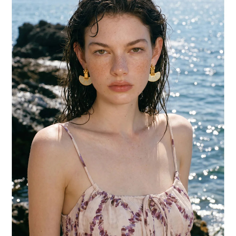 Enamel Vintage Geometric Earrings — Gold-Plated Stainless Steel with Enamel · PS2147