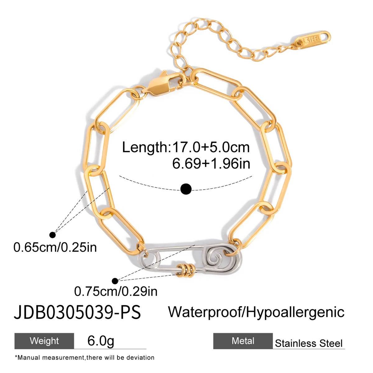 Two-Tone Mixed Chain Bracelet — Stainless Steel · PS021
