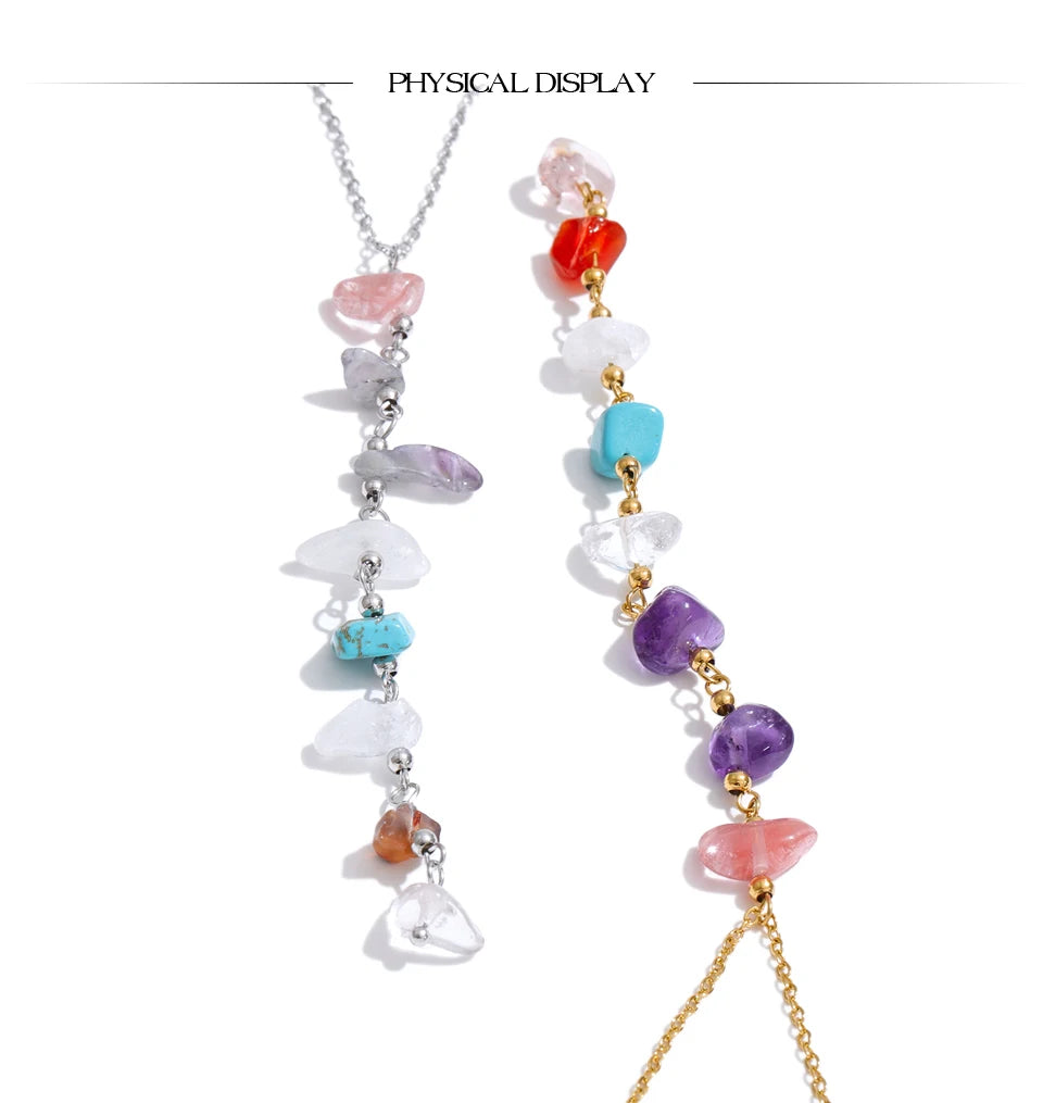 Resin natural stone multi-color necklace in gold-plated stainless steel with natural stone and resin.