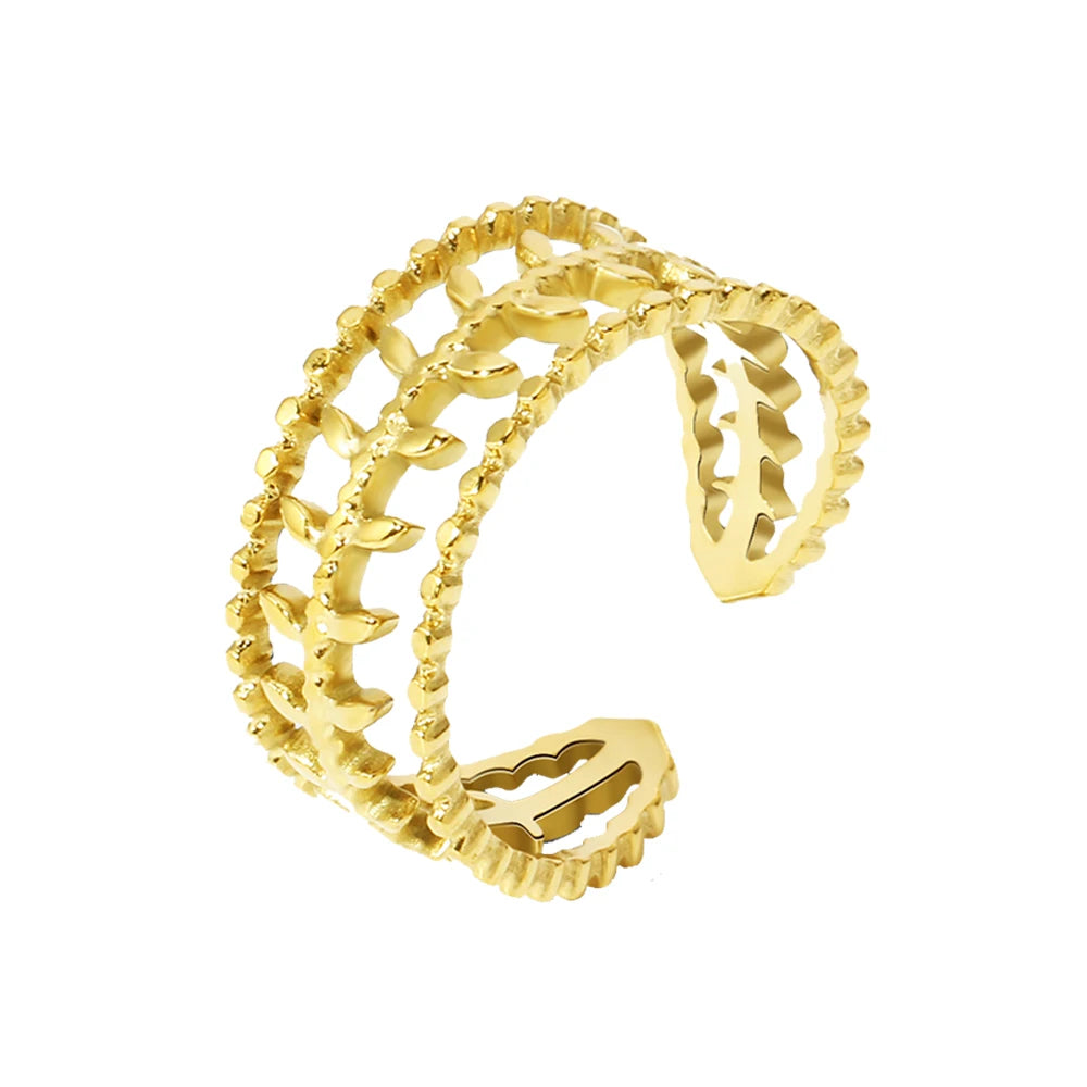 Layered Leaf Adjustable Ring — 316L Stainless Steel · PS423