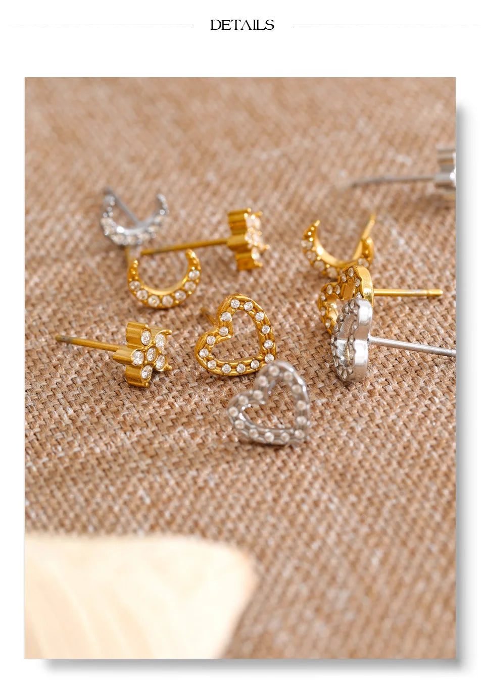 Cubic Zirconia Heart Star Earrings — Gold-Plated Stainless Steel with Cubic Zirconia · PS1112