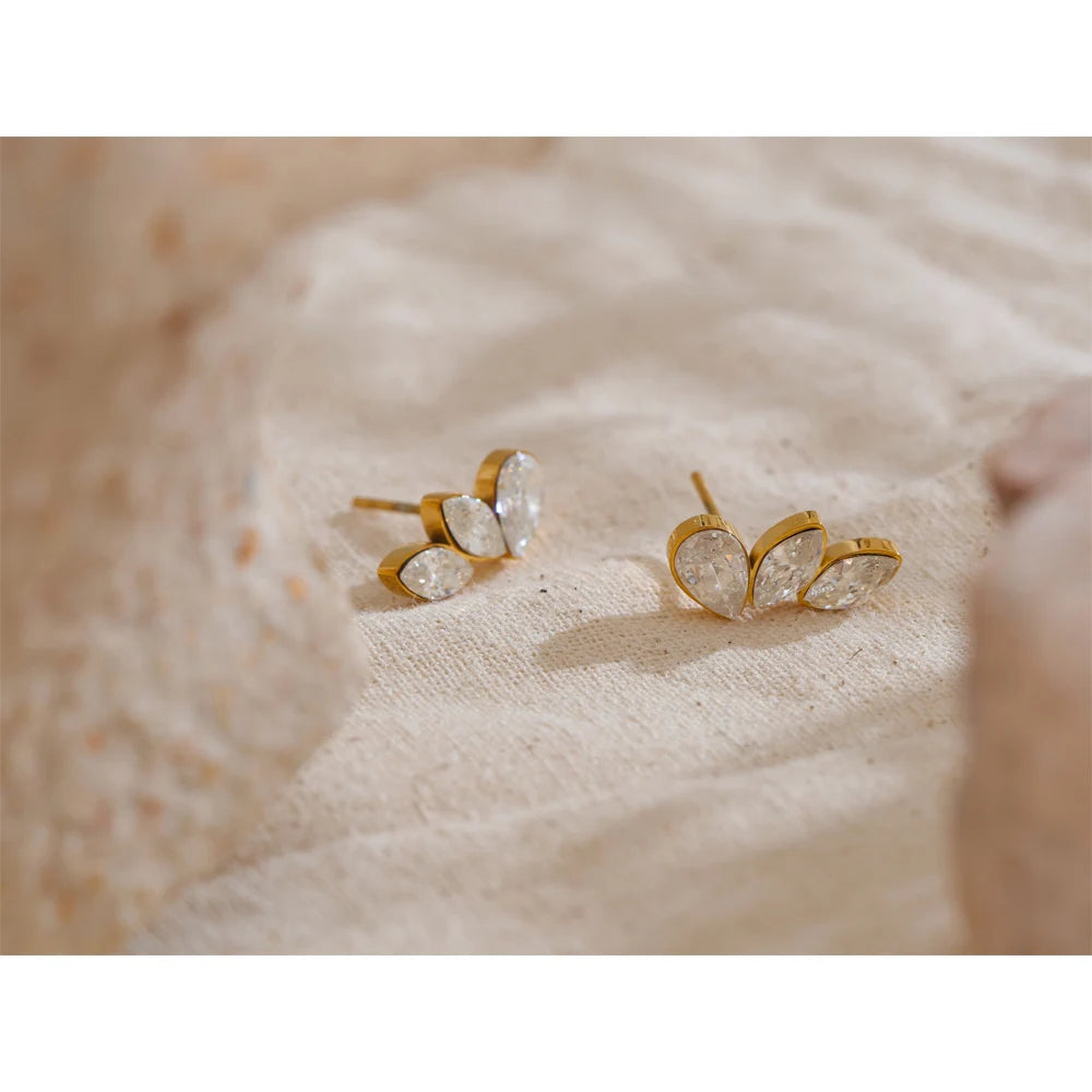 Cubic Zirconia Geometric Earrings — Gold-Plated Stainless Steel with Cubic Zirconia · PS1869