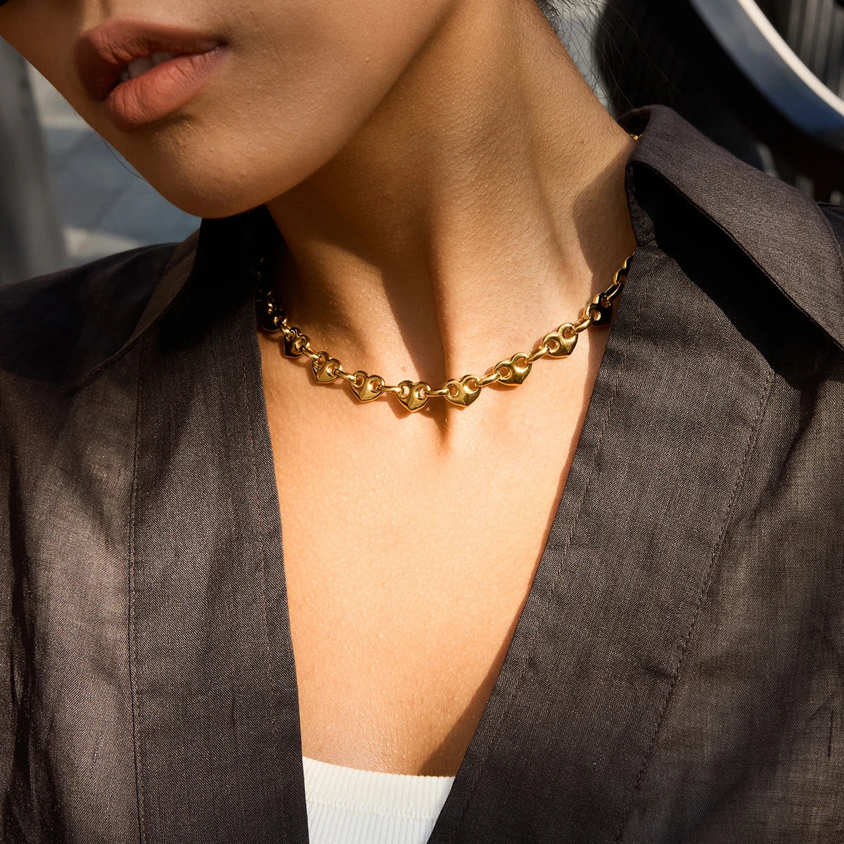Heart Chain Choker Necklace — Stainless Steel · PS147