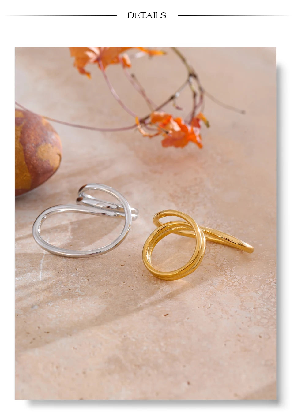 Geometric ring in 18K gold-plated stainless steel.