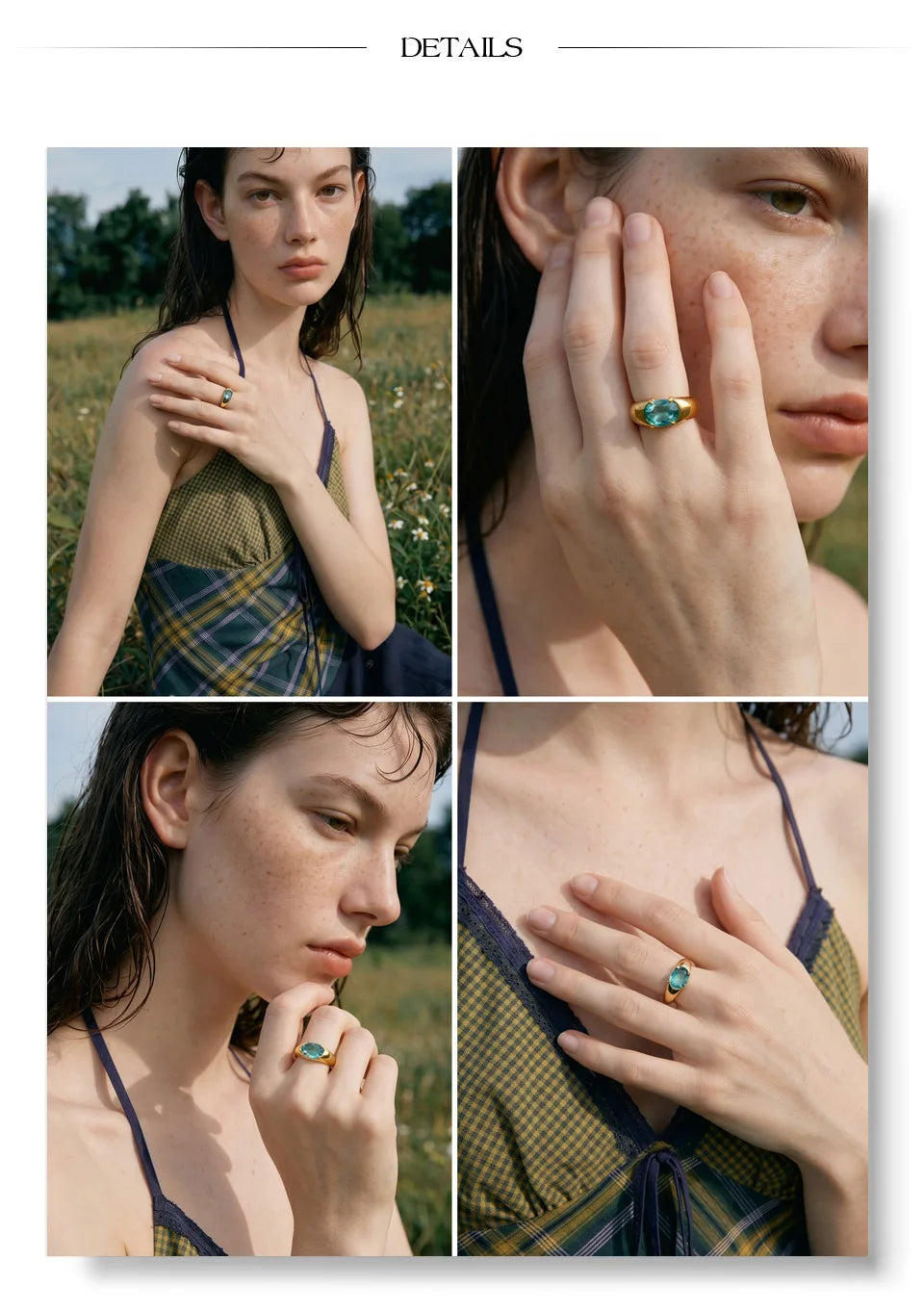 White cubic zirconia geometric ring in 18K gold-plated stainless steel with cubic zirconia.