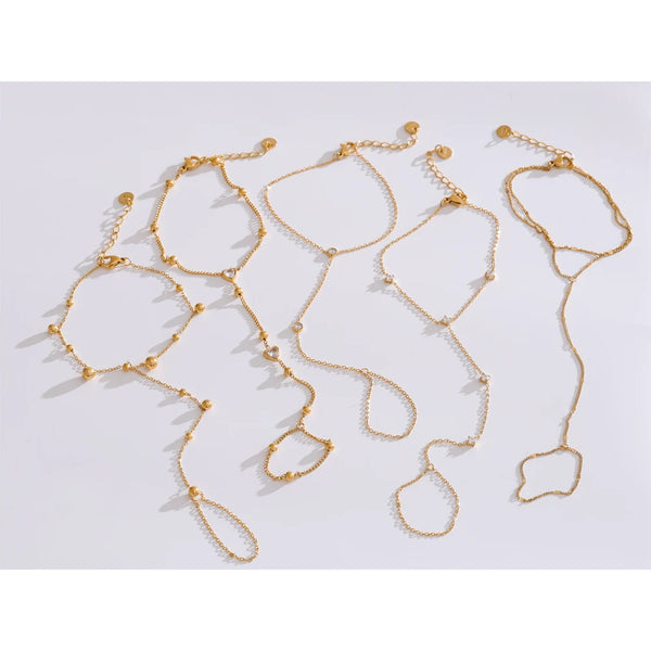 Cubic Zirconia Beaded Chain Bracelet — Gold-Plated Stainless Steel with Cubic Zirconia · PS2212