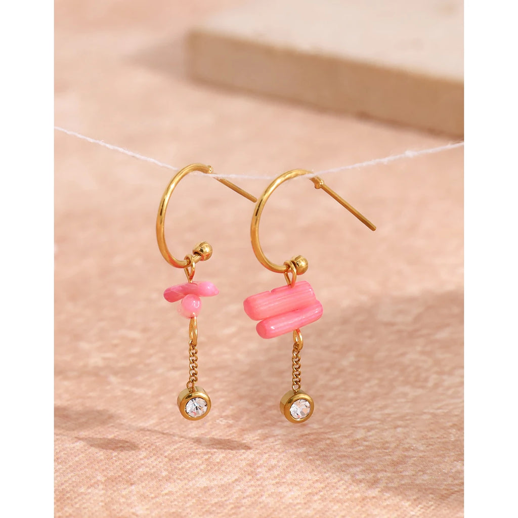 Pink Coral Dangle Earrings — 316L Stainless Steel · PS405