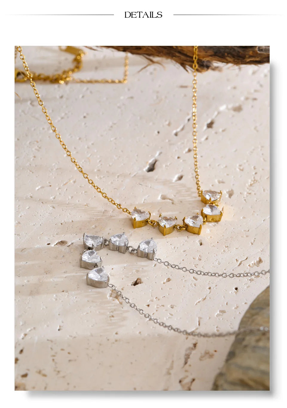 Cubic zirconia heart necklace in gold-plated stainless steel with cubic zirconia.