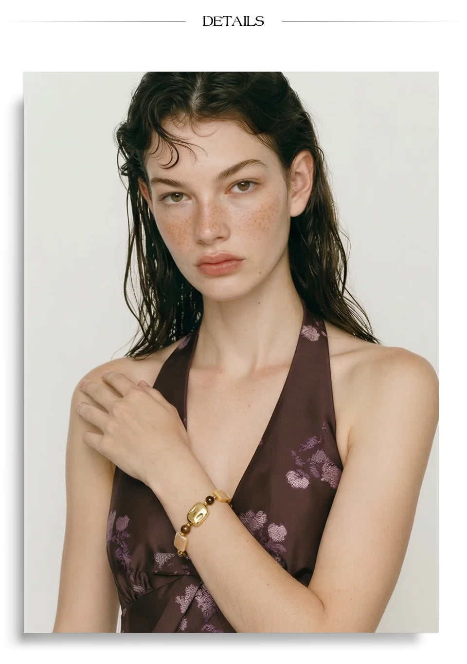 Shell Natural Stone Geometric Bracelet — Gold-Plated Stainless Steel with Natural Stone and Shell · PS1170