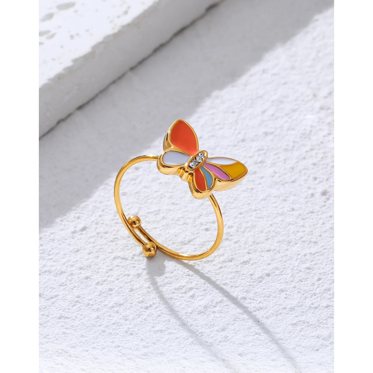 Colorful Enamel Butterfly Ring — Stainless Steel · PS469