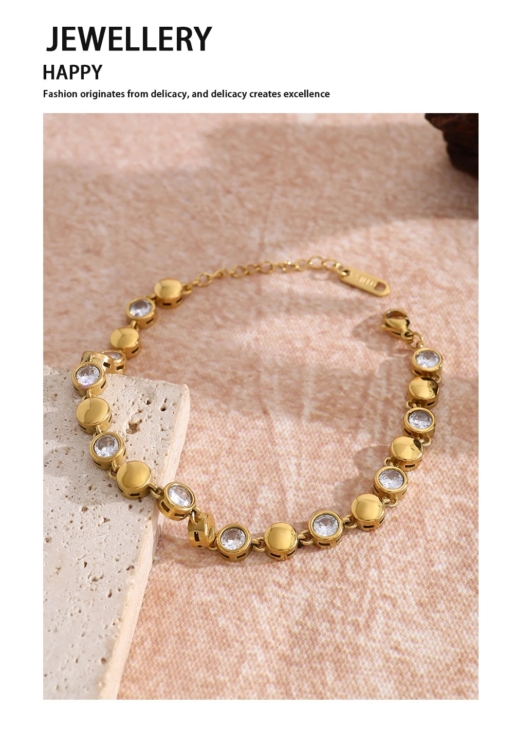 Zircon Beaded Bracelet — 316L Stainless Steel · PS394