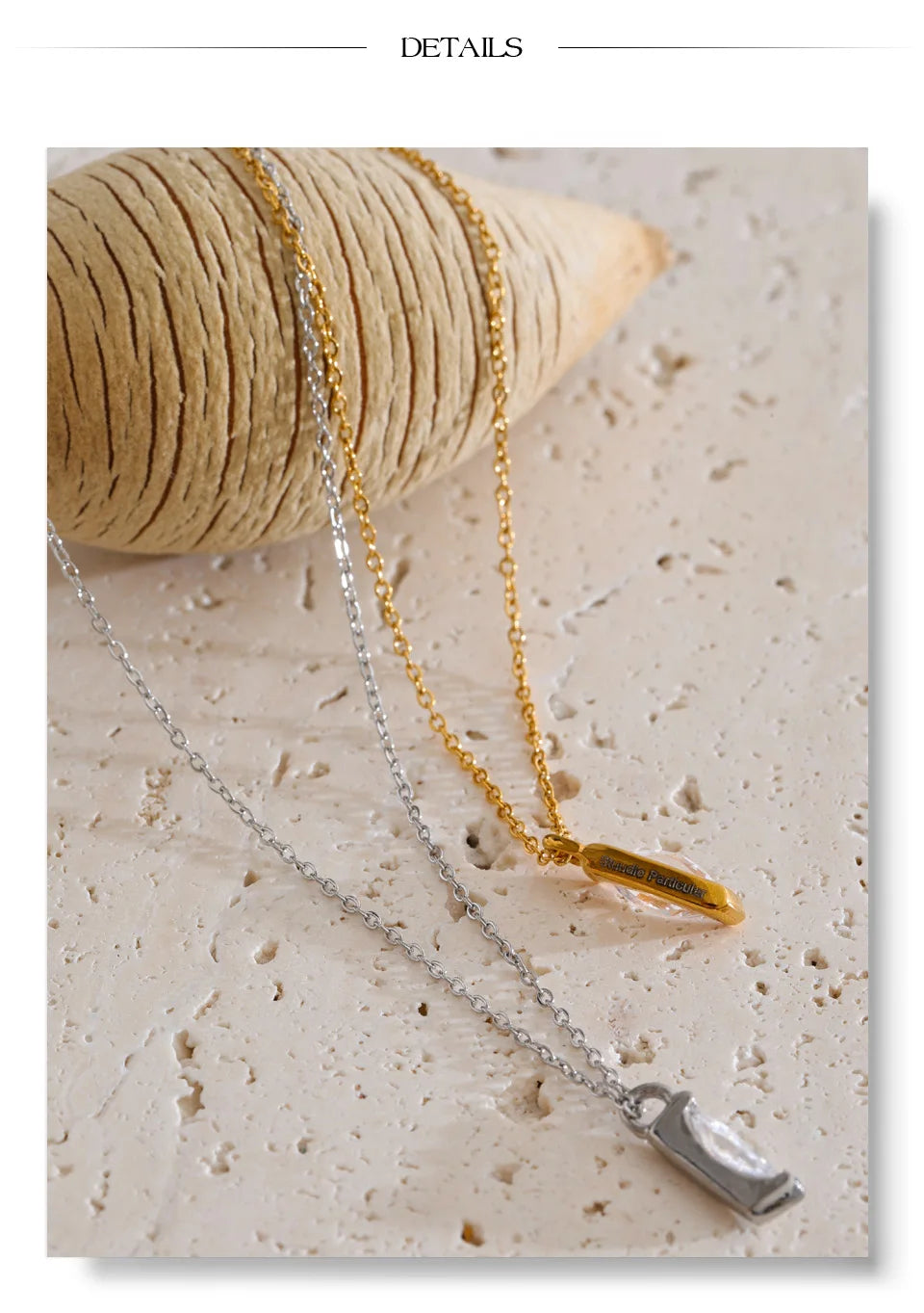 Cubic zirconia geometric necklace in gold-plated stainless steel with cubic zirconia.