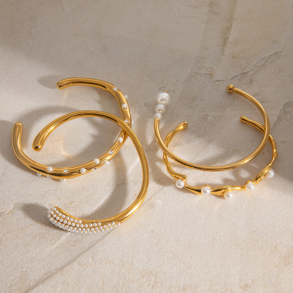 Pearl Open Bracelet — Stainless Steel · PS335