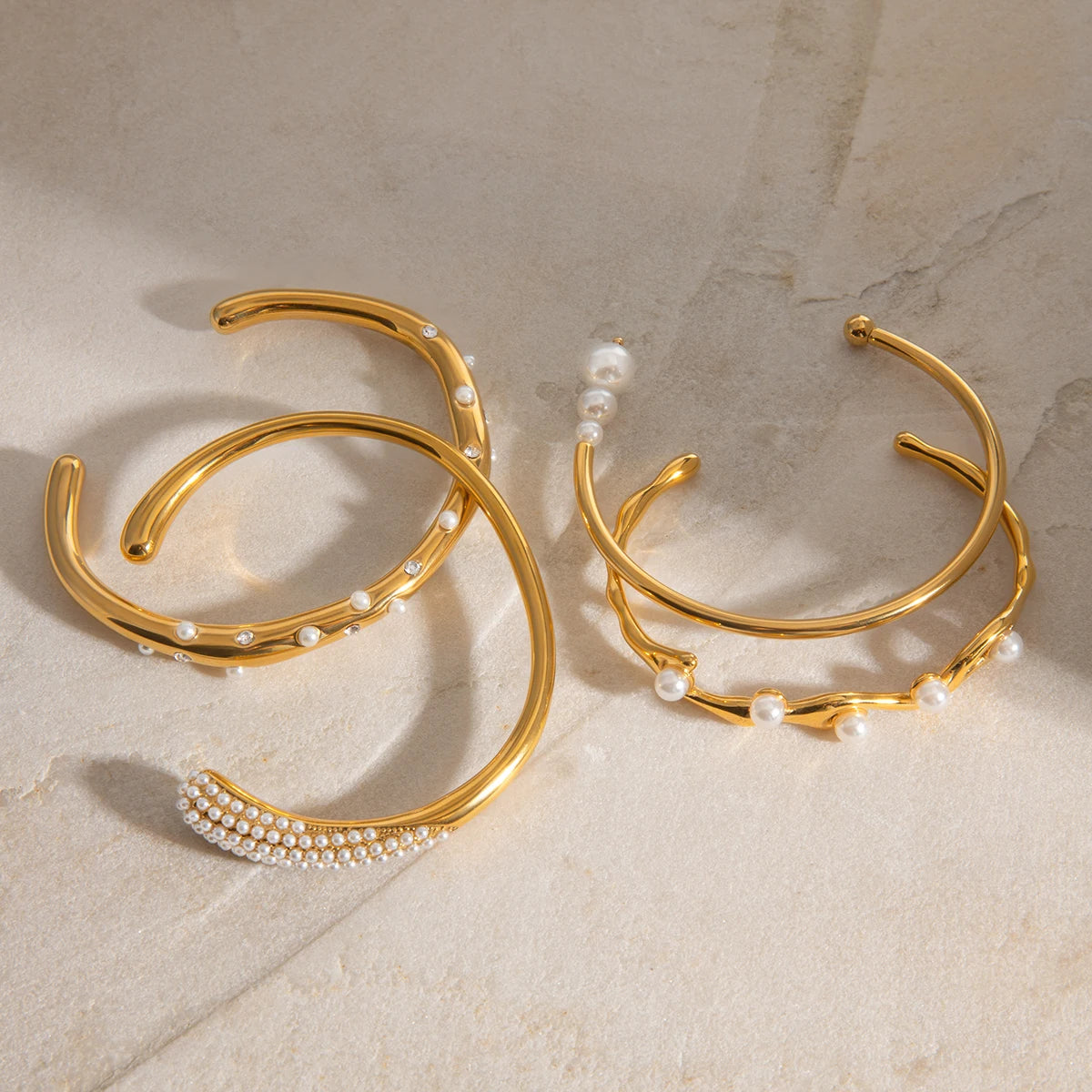 Pearl Open Bracelet — Stainless Steel · PS335