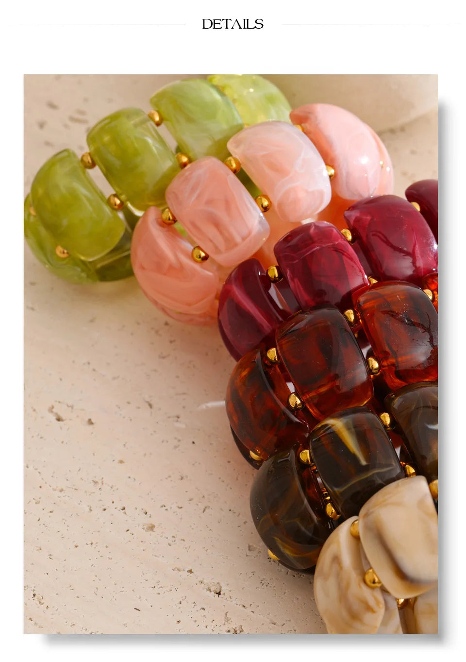 Resin multi-color geometric bracelet in gold-plated stainless steel with resin.