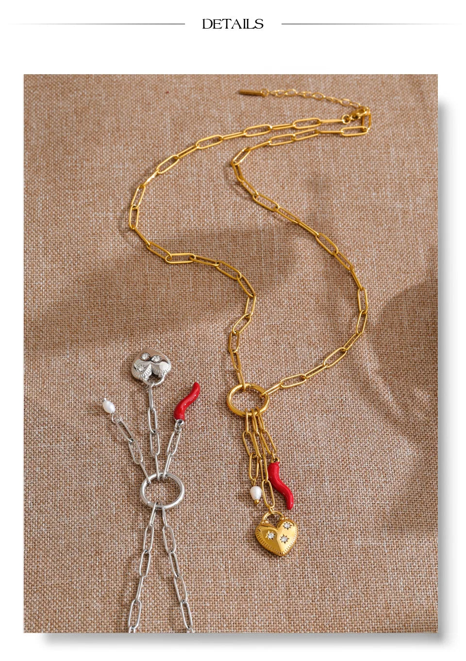 Cubic zirconia freshwater pearl heart necklace in gold-plated stainless steel with freshwater pearl and cubic zirconia.