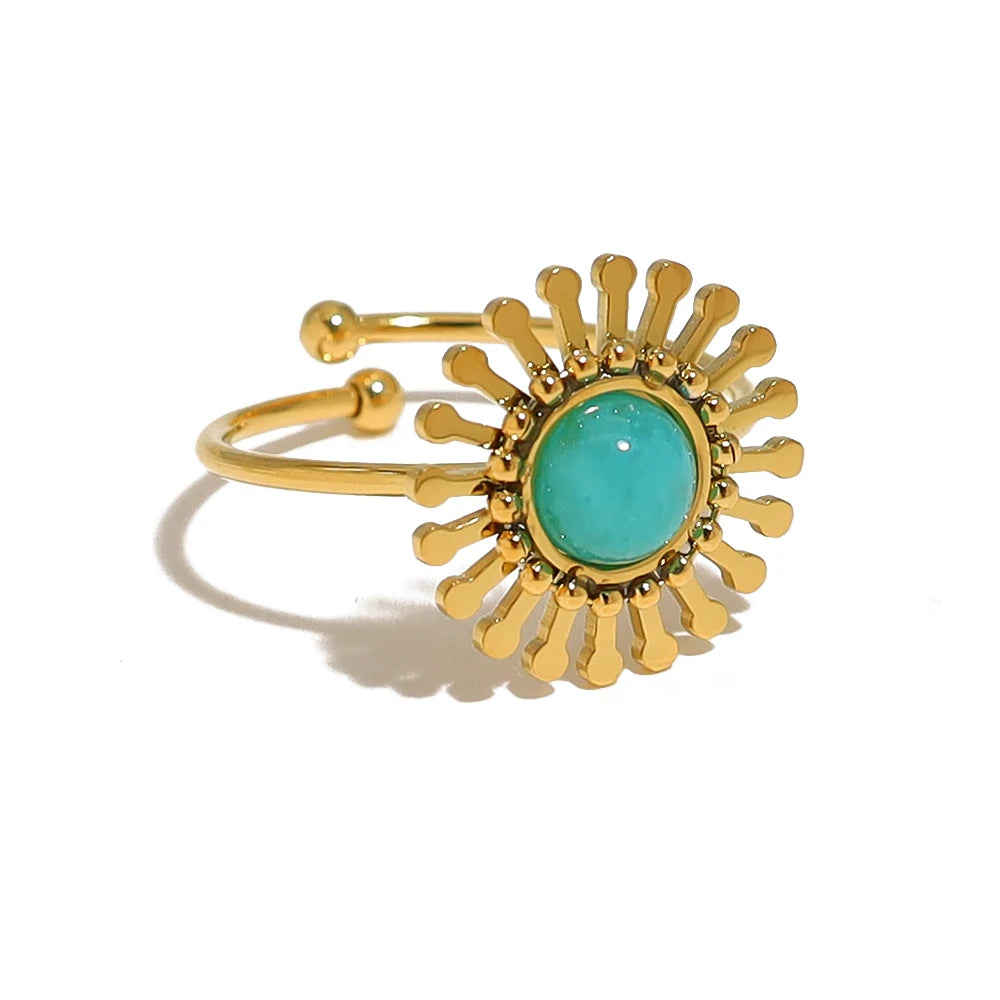 Natural Stone Adjustable Ring — 316L Stainless Steel · PS397