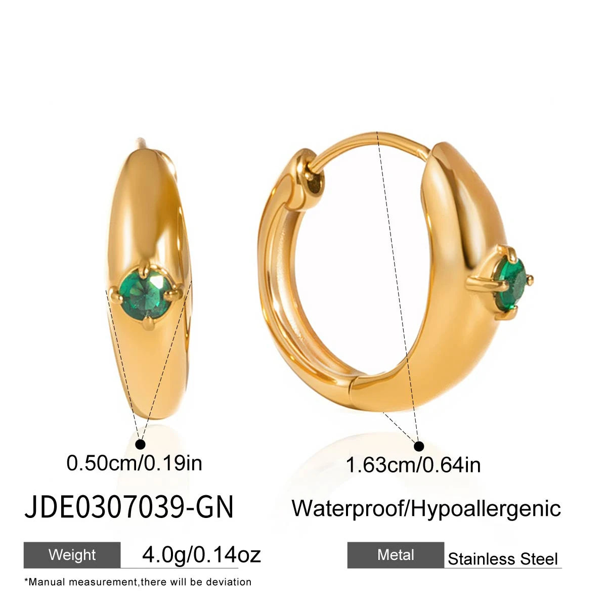 Green CZ Waterdrop Earrings — Stainless Steel · PS309