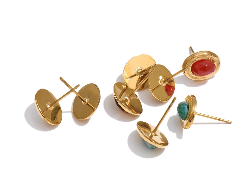 Natural Stone Geometric Earrings — Gold-Plated Stainless Steel with Natural Stone · PS1654