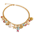 Shell enamel star necklace in gold-plated stainless steel with shell and enamel.