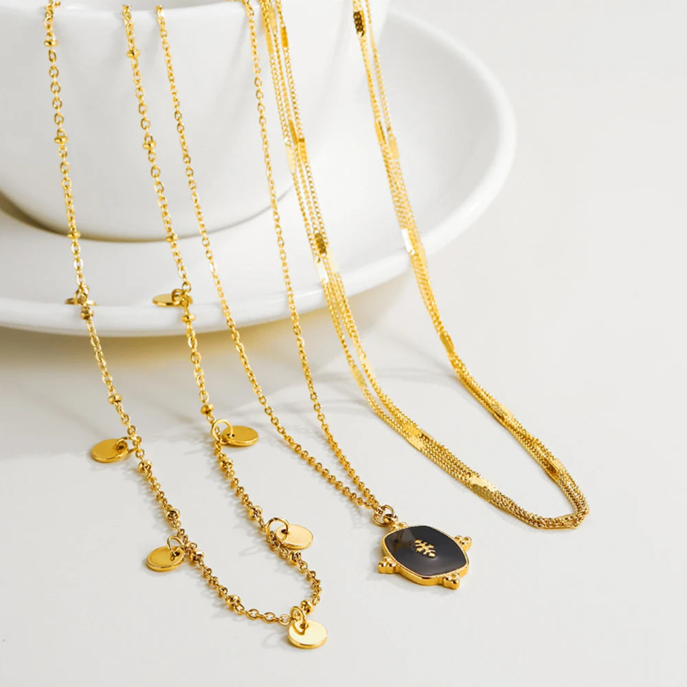 Black Natural Stone Pendant Necklace — 316L Stainless Steel · PS402