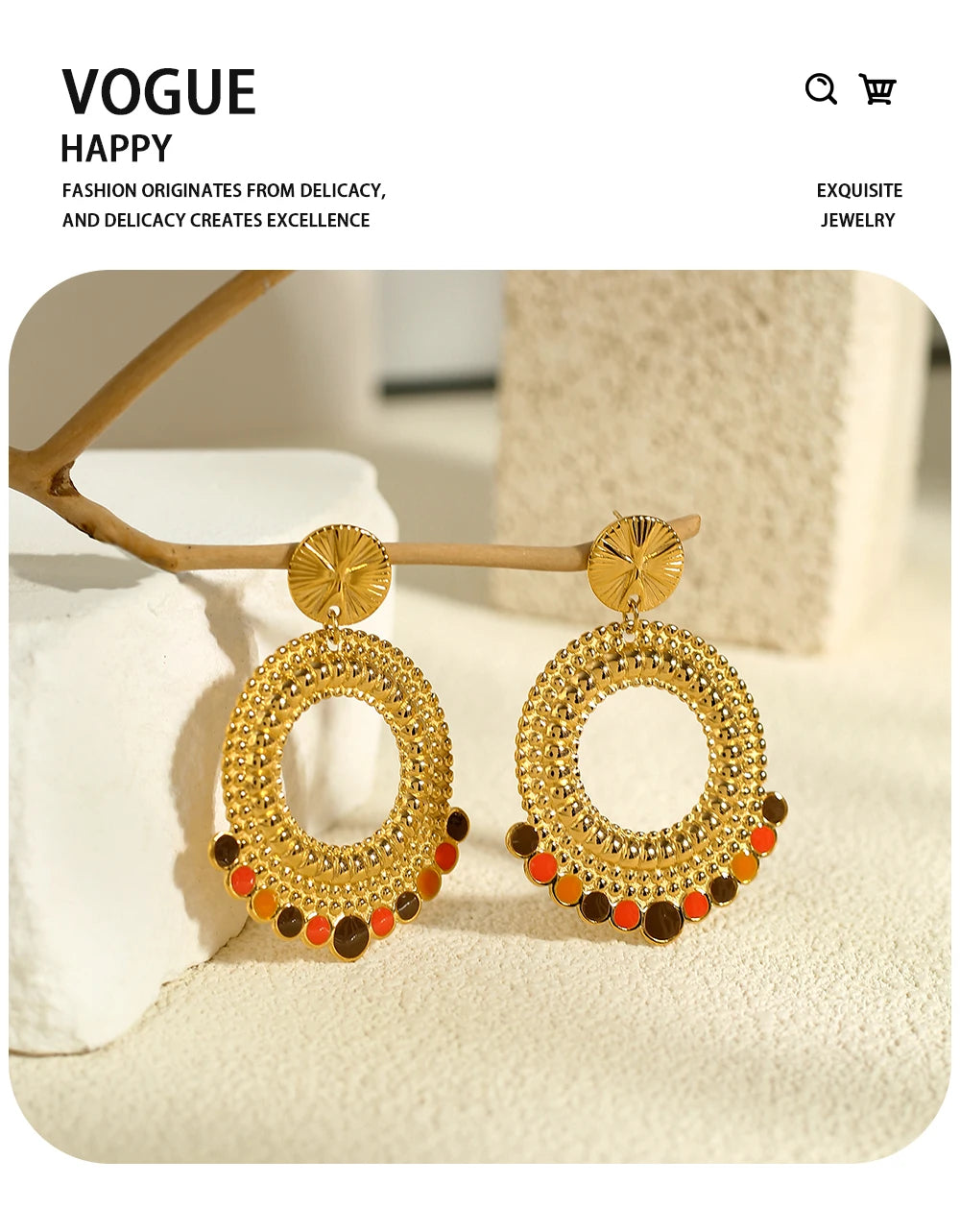 Drop Earrings Geometric Metal Texture Enamel — 316L Stainless Steel · PS442