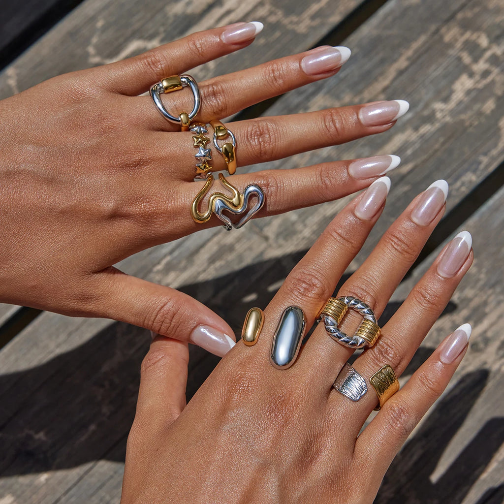 Mixed Stone Ring Stack — Stainless Steel · PS257