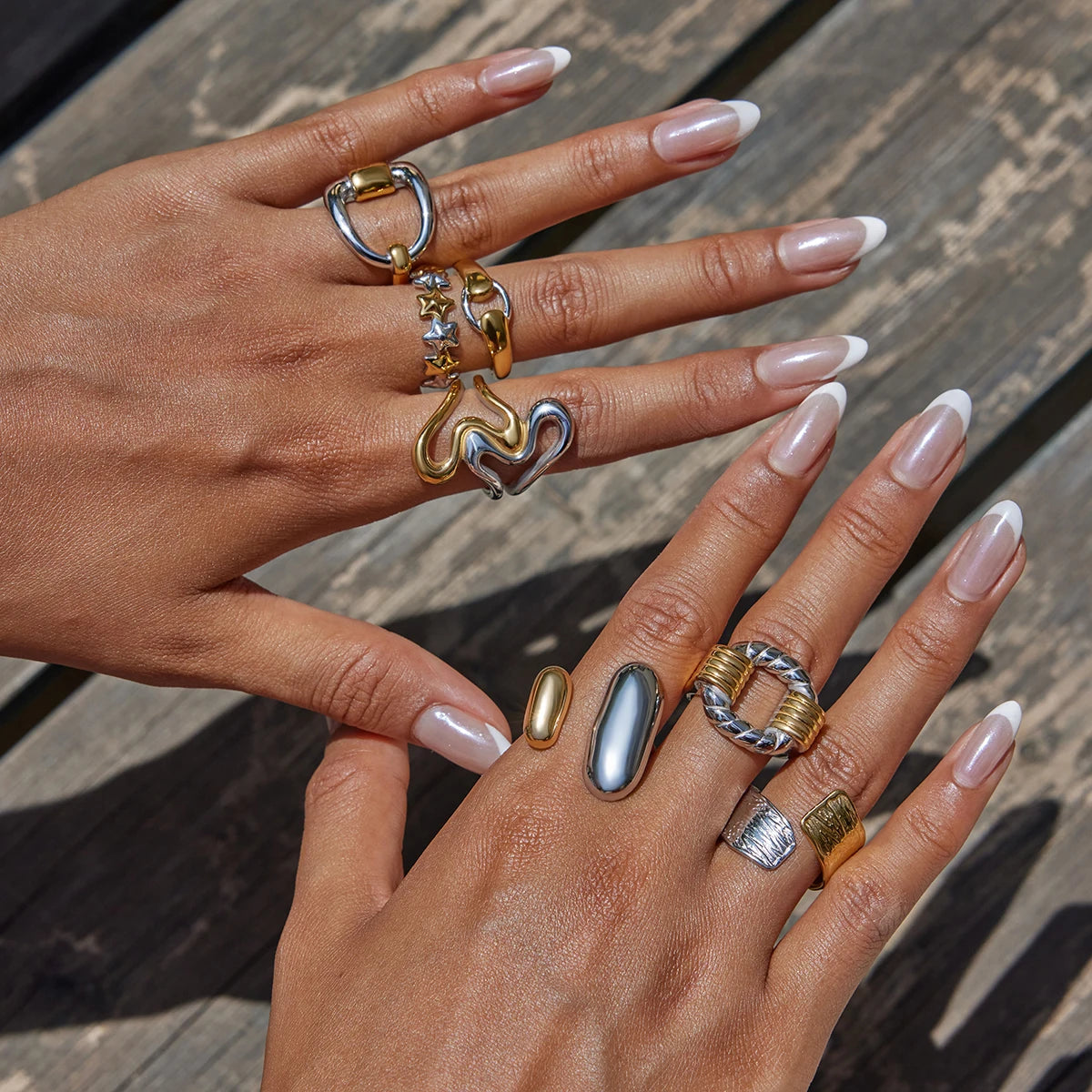Mixed Stone Ring Stack — Stainless Steel · PS257