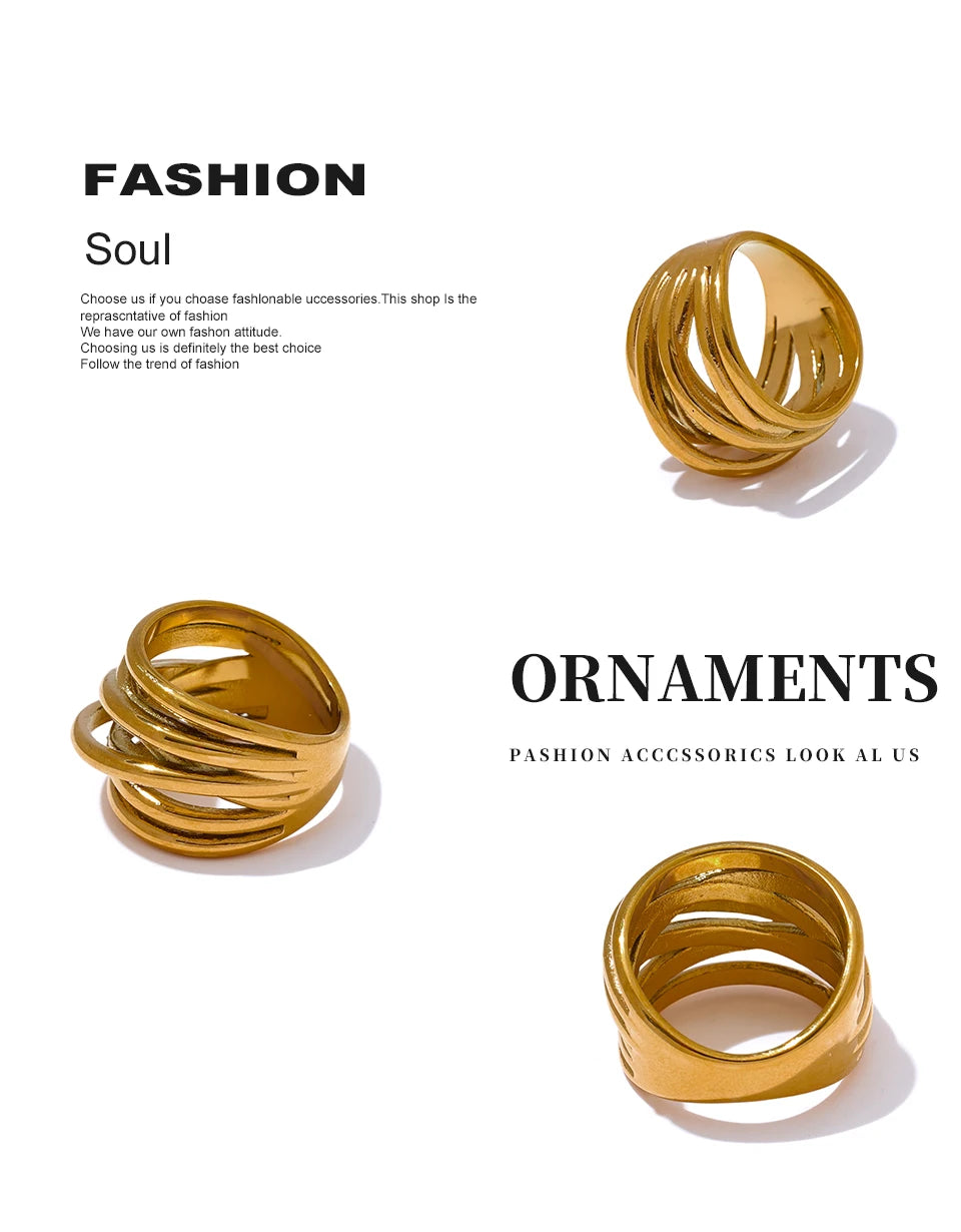 Geometric ring in 18K gold-plated stainless steel.