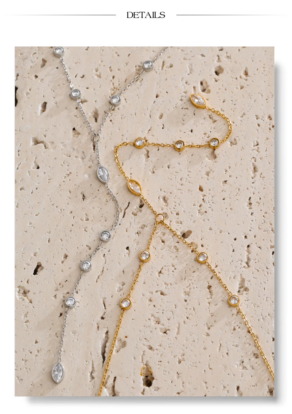 Cubic zirconia geometric chain necklace in gold-plated stainless steel with cubic zirconia.