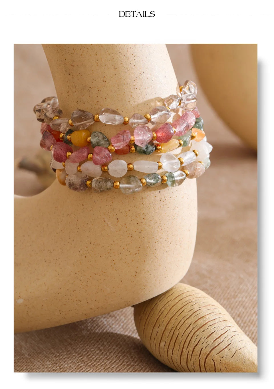 Natural Stone Beaded Geometric Bracelet — Gold-Plated Stainless Steel with Natural Stone · PS1019