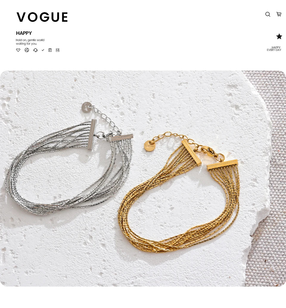 Geometric Chain Layered Bracelet — Gold-Plated Stainless Steel · PS1761