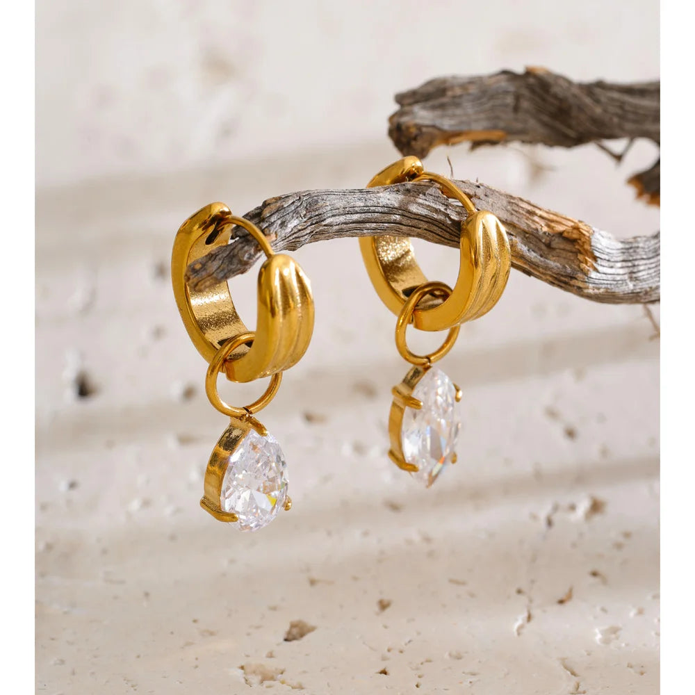 Cubic Zirconia Geometric Earrings — Gold-Plated Stainless Steel with Cubic Zirconia · PS1420