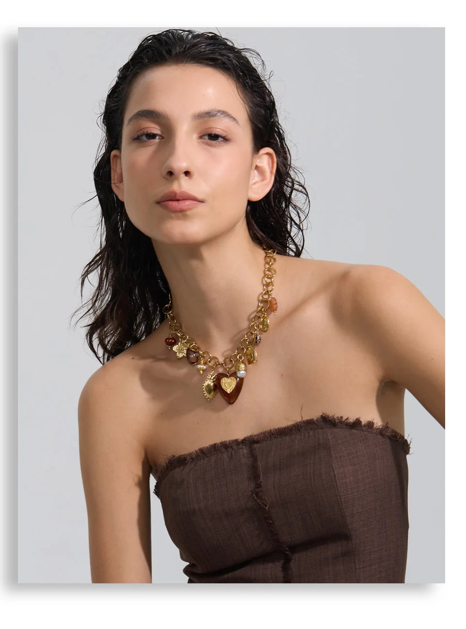 Acrylic Heart Flower Necklace — Gold-Plated Stainless Steel with Acrylic · PS1847