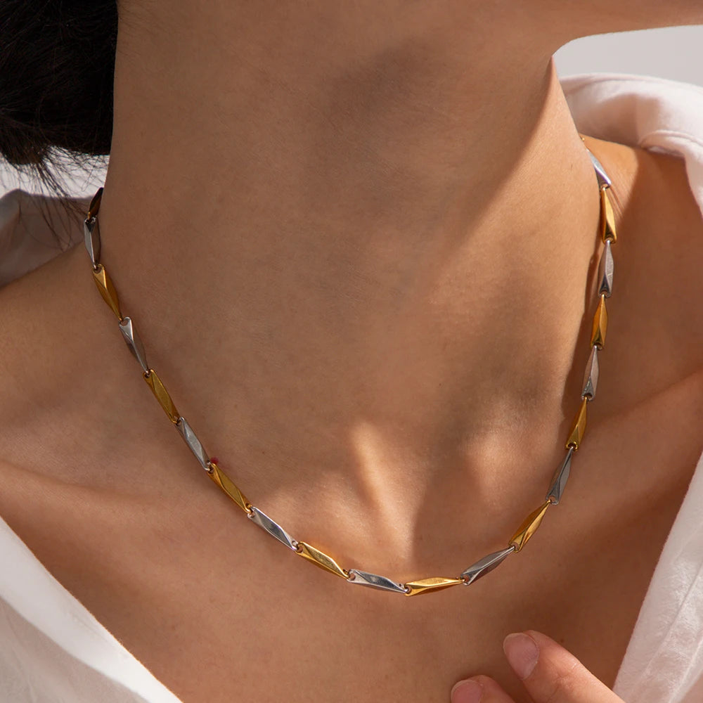 Two-Tone Heart Chain Necklace — Stainless Steel · PS360