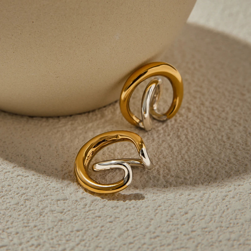 Two-Tone Cross Hoop Earrings — Stainless Steel · PS054