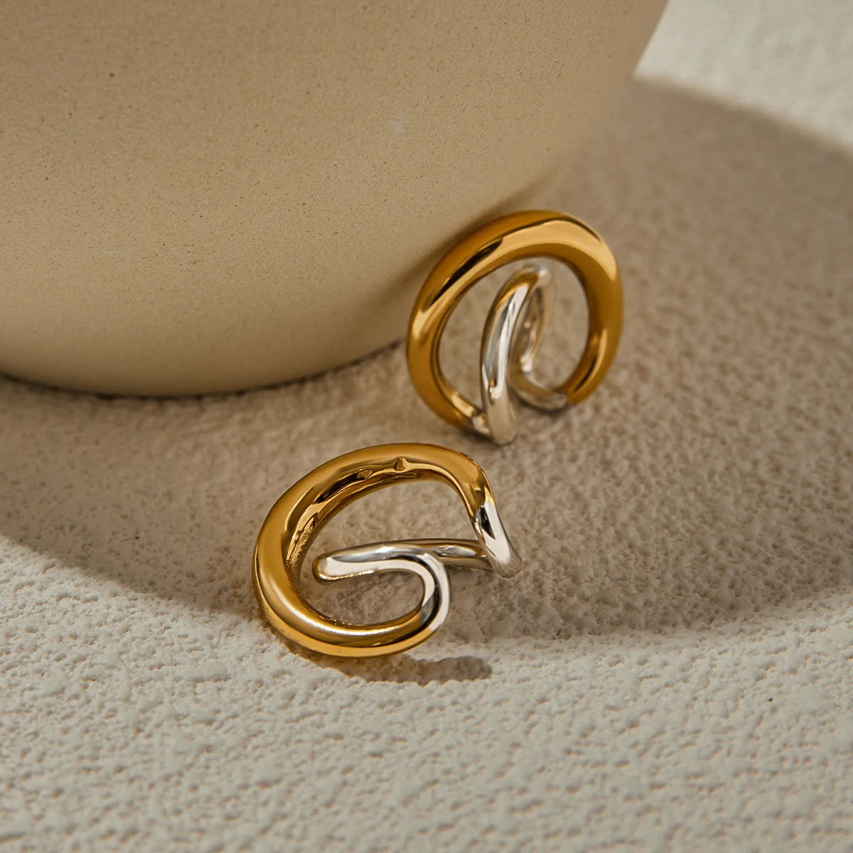 Two-Tone Cross Hoop Earrings — Stainless Steel · PS054