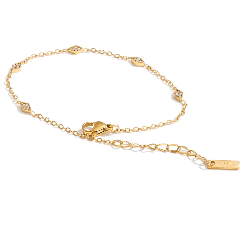 Cubic Zirconia Geometric Chain Bracelet — Gold-Plated Stainless Steel with Cubic Zirconia · PS1039