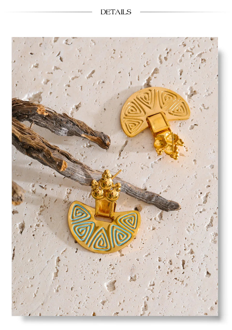 Enamel Vintage Geometric Earrings — Gold-Plated Stainless Steel with Enamel · PS2147