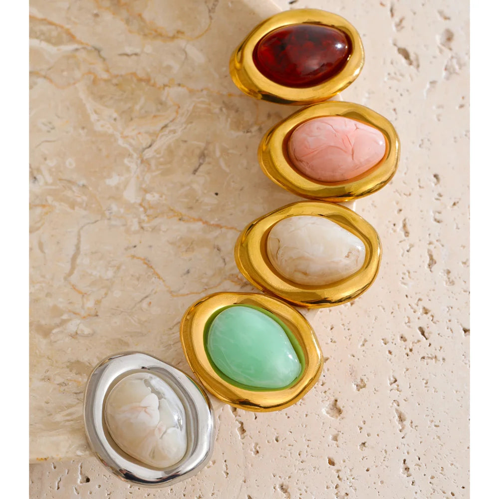 Resin Multi-Color Geometric Earrings — Stainless Steel with Resin · PS1558