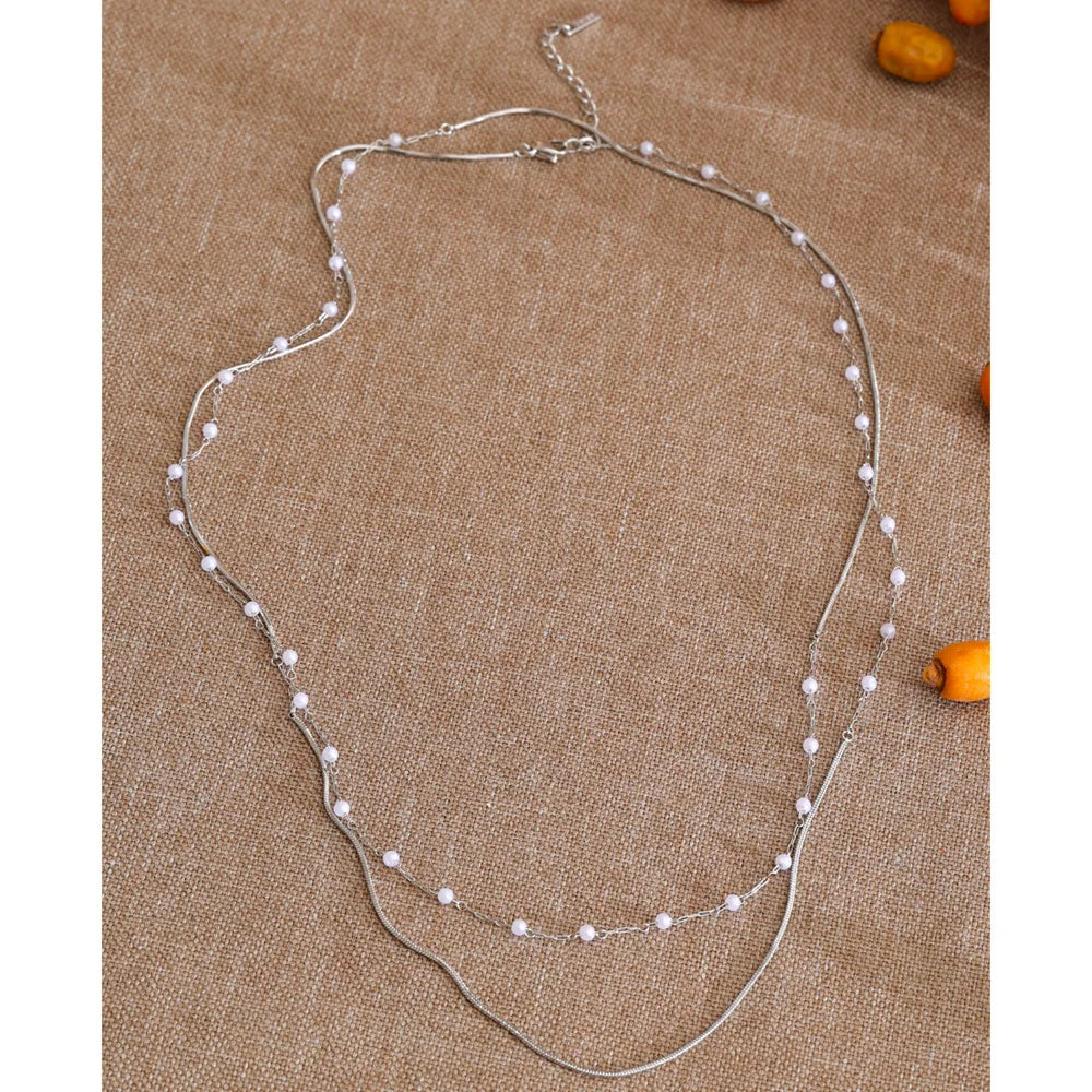 Pearl geometric chain necklace in gold-plated stainless steel with pearl.